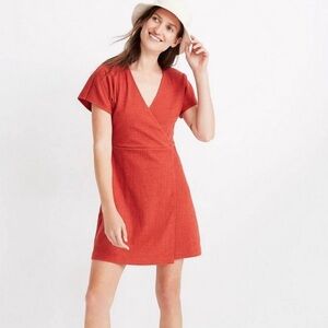 Madewell Spiced Olive Cross-Front Flutter Sleeve Dress (XL)